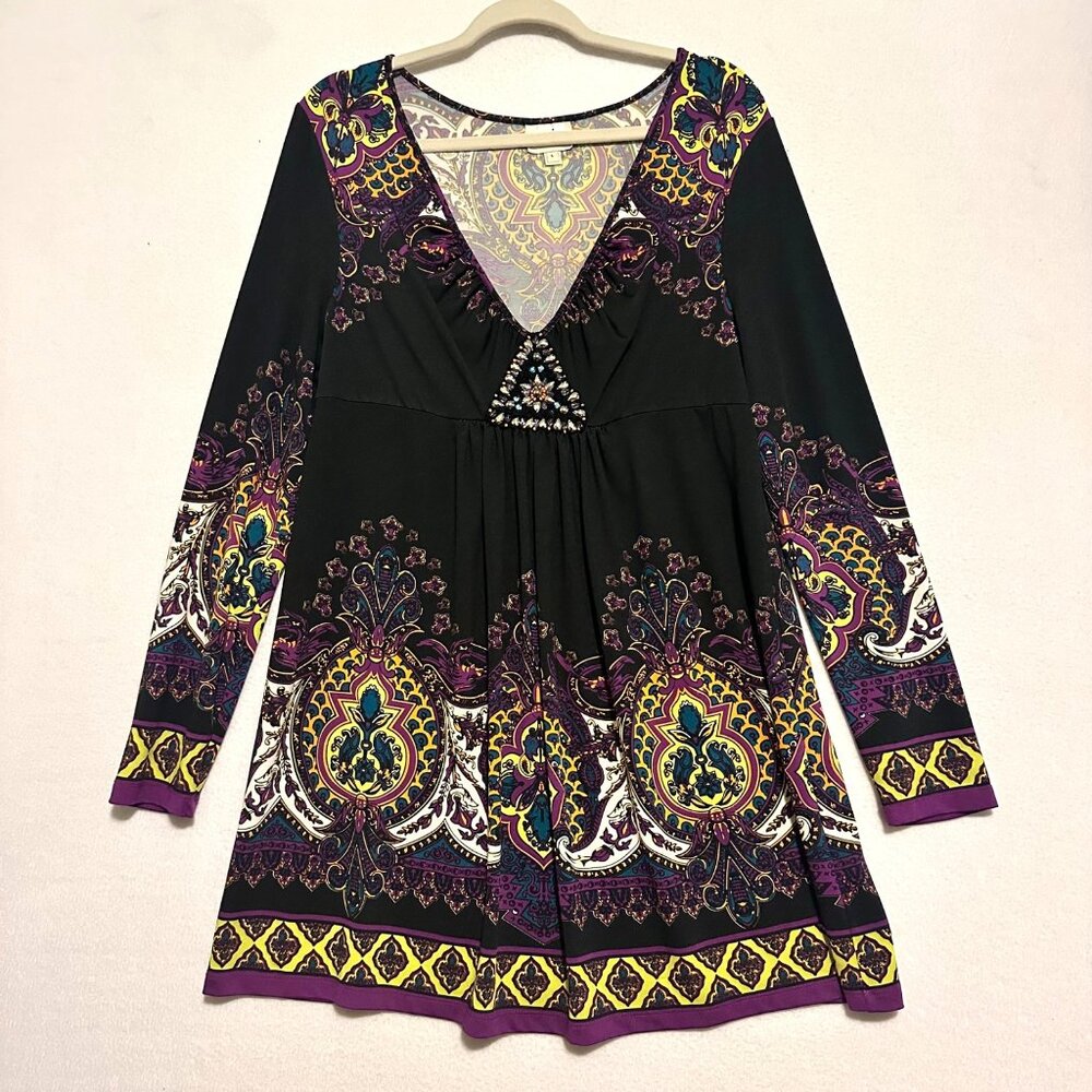 Eci Tunic Womens Large Boho Stoned Stretchy Art to Wear Mature Artsy Y2K